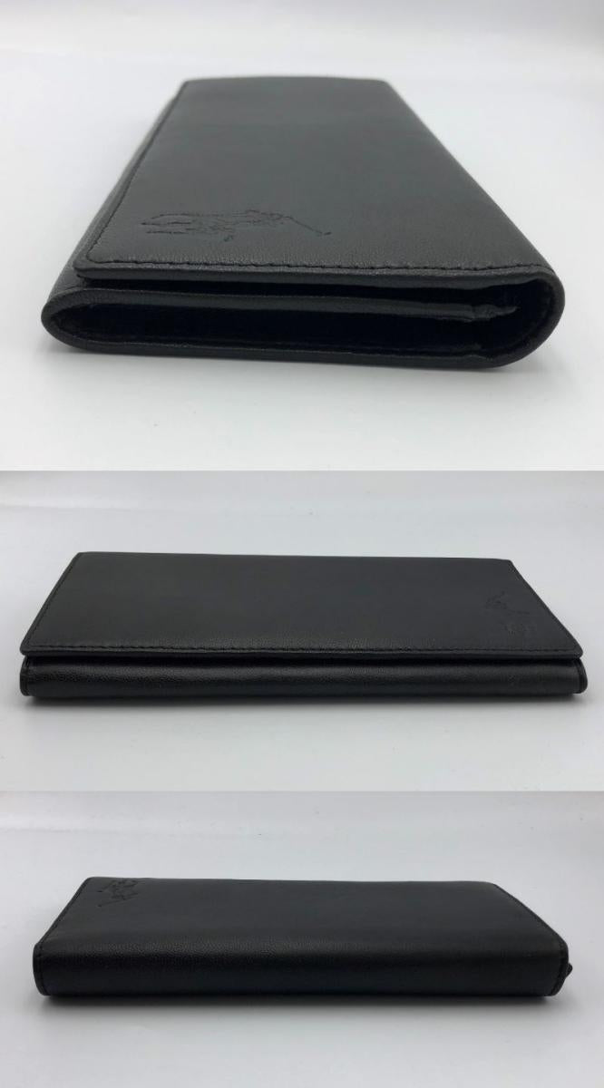 POLO RALPH LAUREN ラルフローレン レザー 長財布 中古  ロングウォレット 羊革 ブラック ブランド ワンポイント