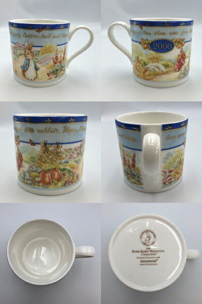 未使用品 Wedgwood ピーターラビット ミレニアムコレクション 2000 イヤー プレート＆マグカップ セット 中古  ウェッジウッド 洋食器 お皿 コップ ブランド かわいい ブルー