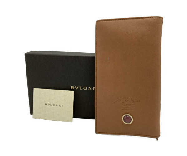 BVLGARI ブルガリ ソティリオ 2つ折り長財布 中古  レディース ブラウン カラーストーン レザー 花柄