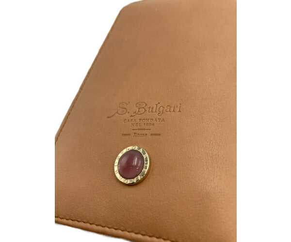 BVLGARI ブルガリ ソティリオ 2つ折り長財布 中古  レディース ブラウン カラーストーン レザー 花柄