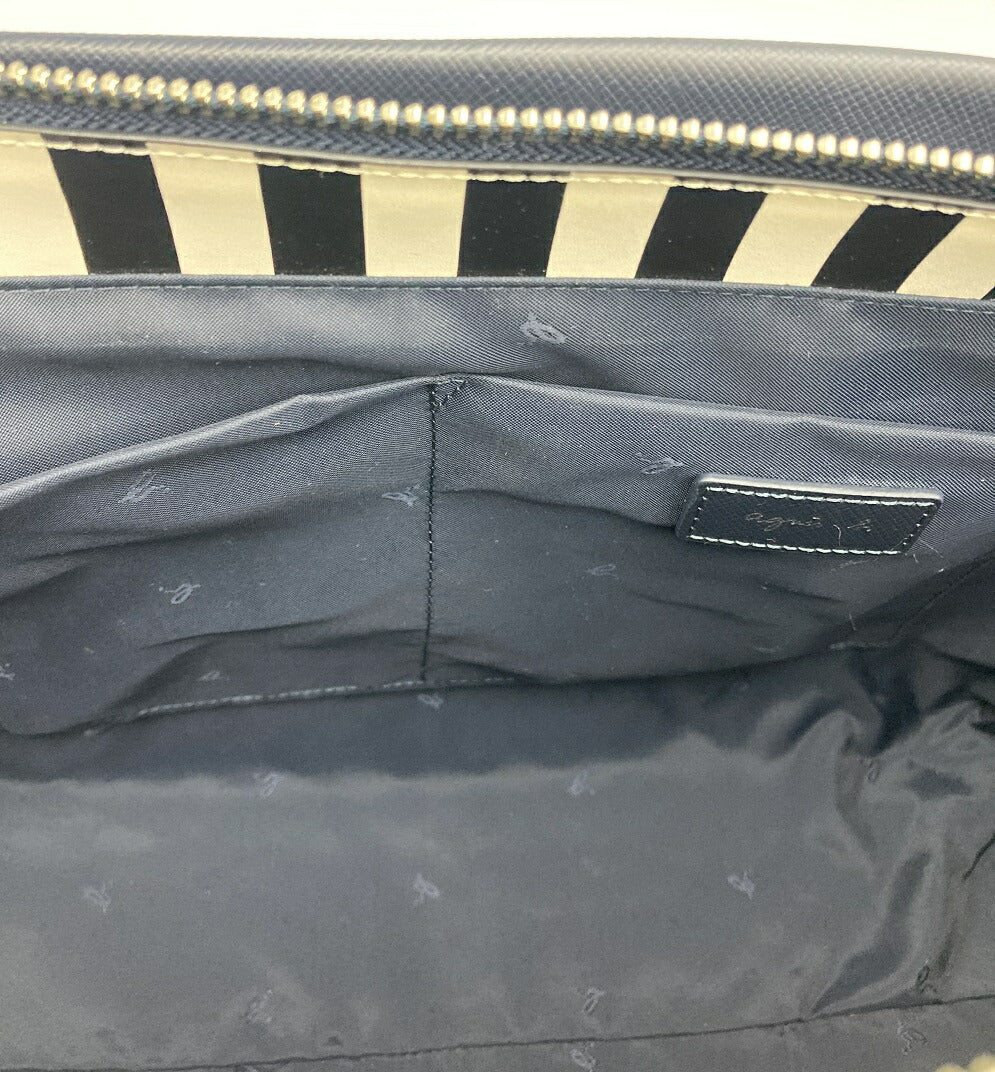 agnes b. アニエスベー  レザー　2WAYバッグ　ネイビー 中古  ショルダーバッグ ハンドバッグ 紺 レディース 斜め掛け