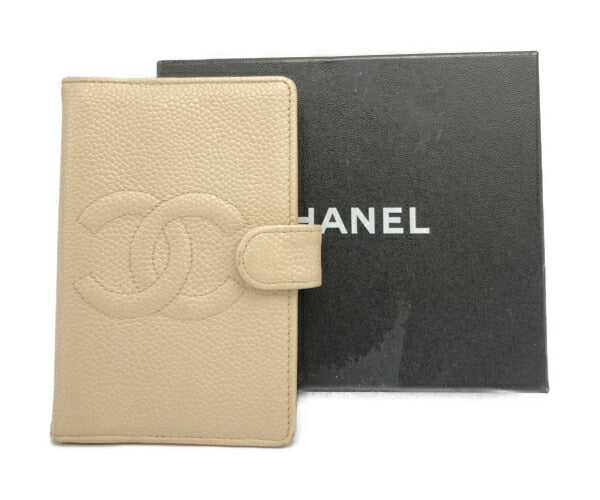 CHANEL シャネル ココマーク キャビアスキン 手帳カバー ベージュ 中古　 肌色 ロゴ 6穴 ホルダー コンパクト レディース