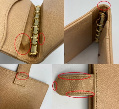 CHANEL シャネル ココマーク キャビアスキン 手帳カバー ベージュ 中古　 肌色 ロゴ 6穴 ホルダー コンパクト レディース