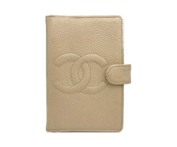 CHANEL シャネル ココマーク キャビアスキン 手帳カバー ベージュ 中古　 肌色 ロゴ 6穴 ホルダー コンパクト レディース