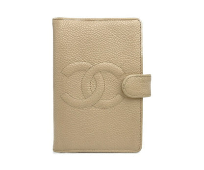 CHANEL シャネル ココマーク キャビアスキン 手帳カバー ベージュ 中古　 肌色 ロゴ 6穴 ホルダー コンパクト レディース