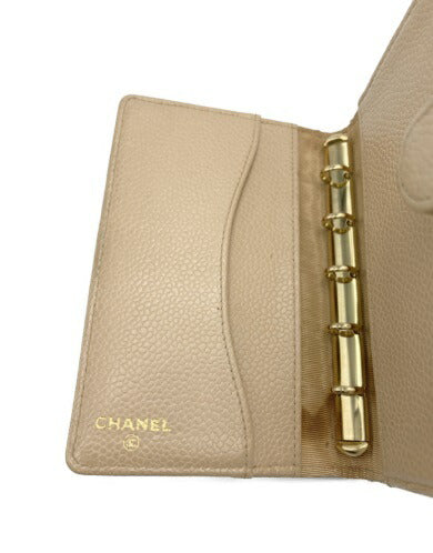 CHANEL シャネル ココマーク キャビアスキン 手帳カバー ベージュ 中古　 肌色 ロゴ 6穴 ホルダー コンパクト レディース
