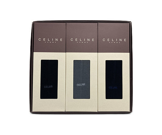 未使用　CELINE　セリーヌ  綿１００％　靴下３足セット　サイズ２５ｃｍ 　中古 ｿｯｸｽ ブランド メンズ 黒 グレー