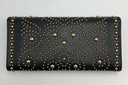 miu miu ミュウミュウ スタッズ パスケース付 長財布 中古  ２つ折り長財布 ブランド ブラック 黒 レディース レザー