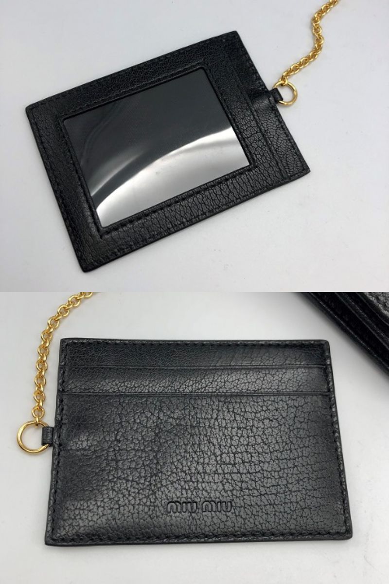 miu miu ミュウミュウ スタッズ パスケース付 長財布 中古  ２つ折り長財布 ブランド ブラック 黒 レディース レザー