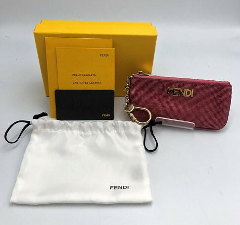FENDI フェンディ ラミネート レザー キーリング付 コインケース 中古  ブランド ピンク ウォレット 小物 レディース 小銭入れ