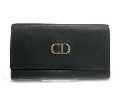 Christian Dior クリスチャン ディオール 2つ折り 長財布 中古  ブランド ウォレット レディース レザー ブラック 黒 赤 朱色