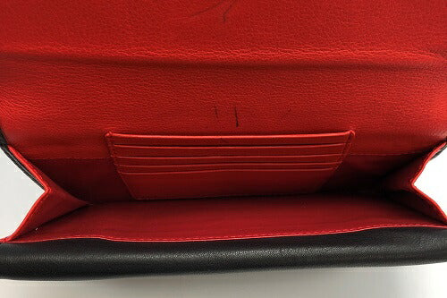 Christian Dior クリスチャン ディオール 2つ折り 長財布 中古  ブランド ウォレット レディース レザー ブラック 黒 赤 朱色