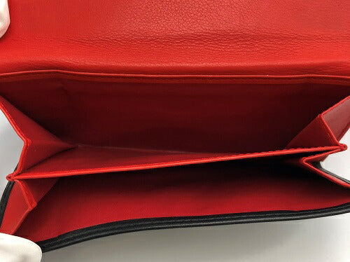 Christian Dior クリスチャン ディオール 2つ折り 長財布 中古  ブランド ウォレット レディース レザー ブラック 黒 赤 朱色