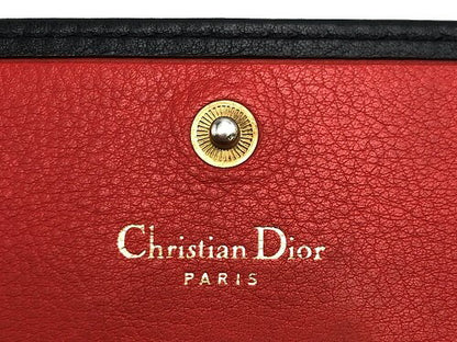 Christian Dior クリスチャン ディオール 2つ折り 長財布 中古  ブランド ウォレット レディース レザー ブラック 黒 赤 朱色