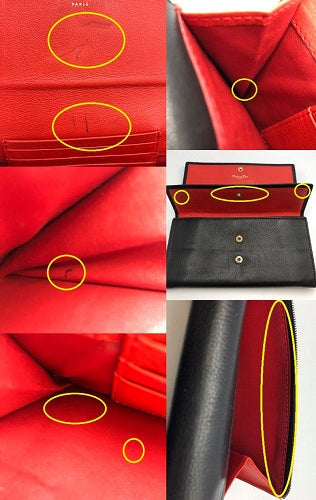 Christian Dior クリスチャン ディオール 2つ折り 長財布 中古  ブランド ウォレット レディース レザー ブラック 黒 赤 朱色