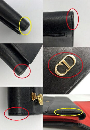 Christian Dior クリスチャン ディオール 2つ折り 長財布 中古  ブランド ウォレット レディース レザー ブラック 黒 赤 朱色