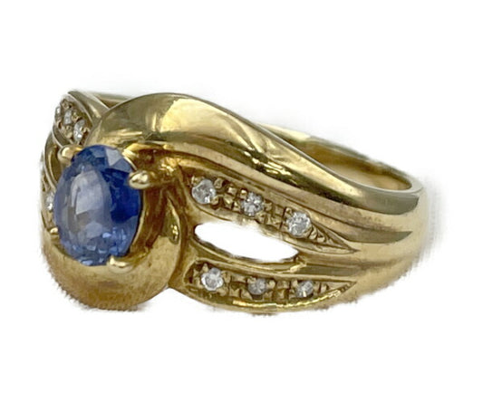 K18YG ダイヤモンド 0.08ct 青石 11号 リング 中古  18金 指輪 カラーストーン アクセサリー ジュエリー 貴金属