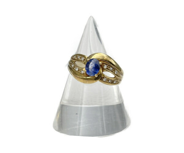 K18YG ダイヤモンド 0.08ct 青石 11号 リング 中古  18金 指輪 カラーストーン アクセサリー ジュエリー 貴金属
