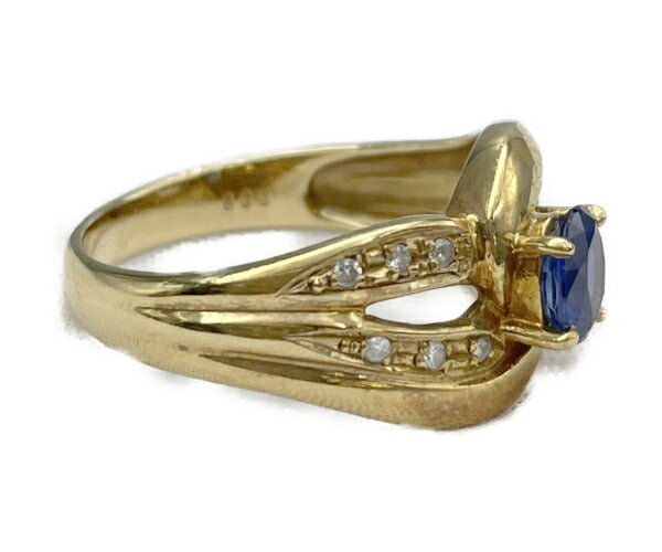 K18YG ダイヤモンド 0.08ct 青石 11号 リング 中古  18金 指輪 カラーストーン アクセサリー ジュエリー 貴金属