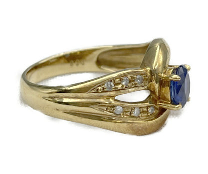 K18YG ダイヤモンド 0.08ct 青石 11号 リング 中古  18金 指輪 カラーストーン アクセサリー ジュエリー 貴金属