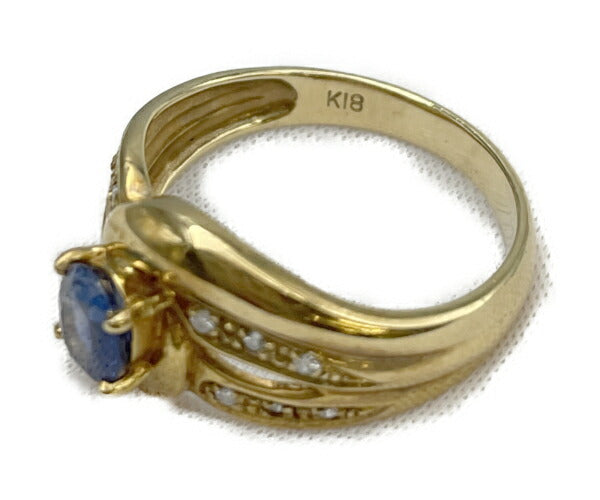 K18YG ダイヤモンド 0.08ct 青石 11号 リング 中古  18金 指輪 カラーストーン アクセサリー ジュエリー 貴金属