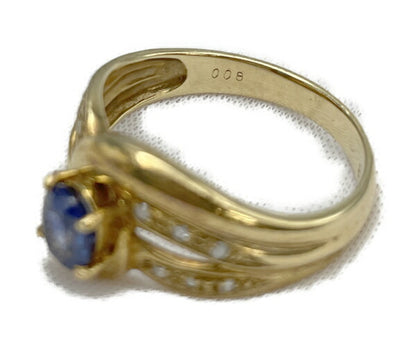 K18YG ダイヤモンド 0.08ct 青石 11号 リング 中古  18金 指輪 カラーストーン アクセサリー ジュエリー 貴金属