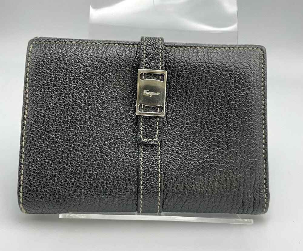 Salvatore Ferragamo レザー Wホック 財布 中古  サルバトーレ フェラガモ 本革 コンパクト ミニ パスケース