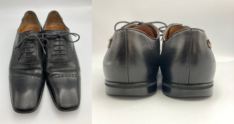 GUCCI レザー　レースアップシューズ  G金具 メダリオン サイズ４１ ブラック 中古  レザーシューズ グッチ カジュアル 革靴 黒 紐靴