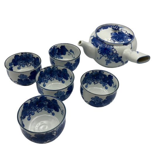 洛東窯 平安賀善 (北村 賀善) 染付葡萄文 茶器 中古 4