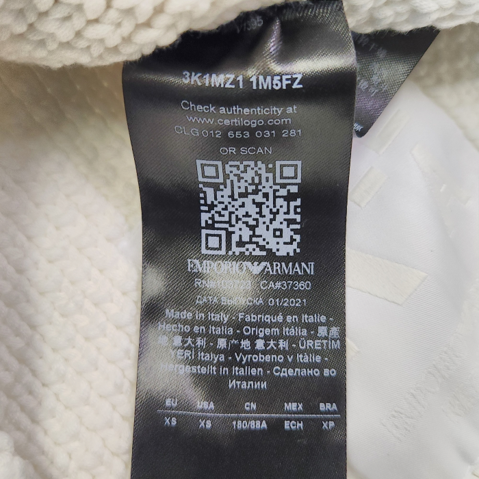 EMPORIO ARMANI ニット トップス メンズ 春 コットン ホワイト XSサイズ 3K1MZ1 1M5FZ トグル リサイクル素材 中古 1