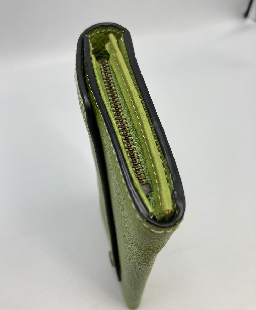SERRATURA セッラトゥラ レザー 長財布 かぶせ蓋 ホック メンズ グリーン 中古 4