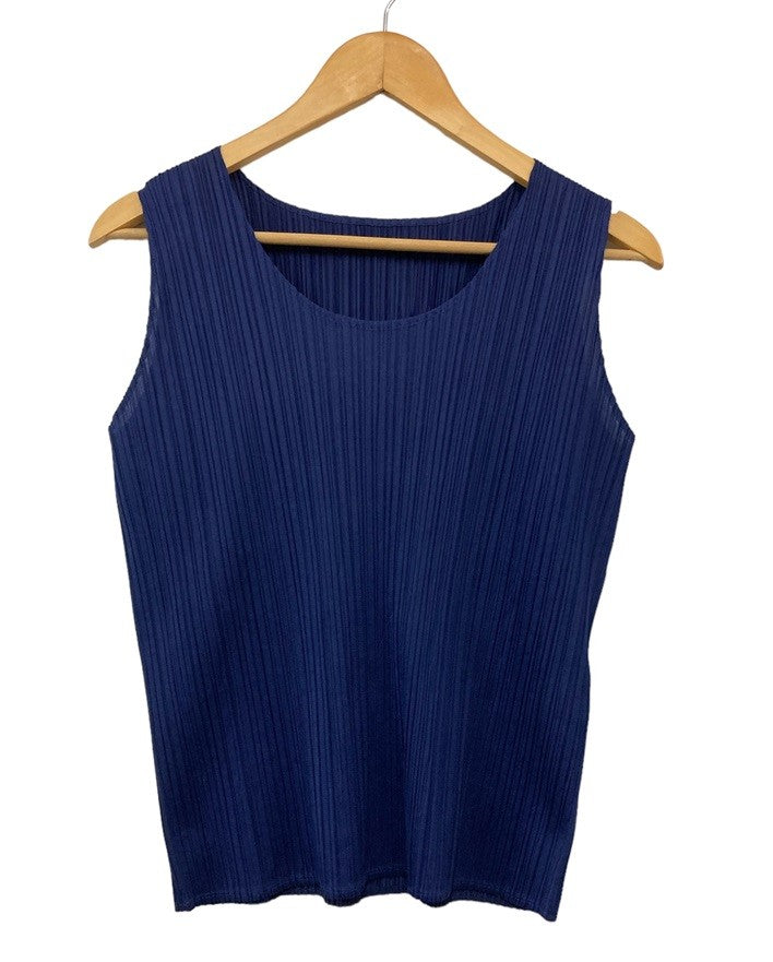 ISSEY MIYAKE イッセイミヤケ プリーツ カットソー ノースリーブ サイズM ネイビー 中古 D4