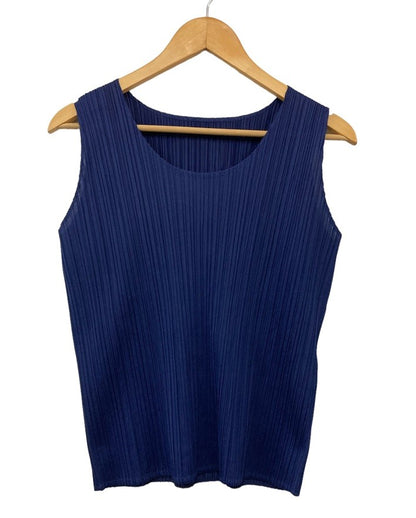 ISSEY MIYAKE イッセイミヤケ プリーツ カットソー ノースリーブ サイズM ネイビー 中古 D4
