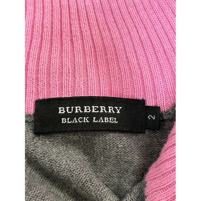 BURBERRY BLACK LABEL コットン セーター BM36-605-06 メンズ 2 グレー ハーフジップ 肩チェック柄 バーバリーブラックレーベル トップス カジュアル 中古 W4