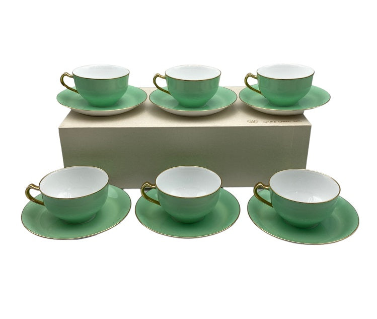 大倉陶園 色蒔き（ライトグリーン）カップ＆ソーサー 6客セット 中古 4