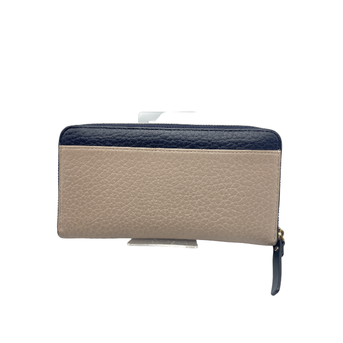 Kate spade ケイトスペード レザー ラウンドファスナー長財布 レディース 本革 ウォレット ネイビー グレージュ 中古 W４