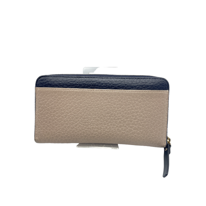 Kate spade ケイトスペード レザー ラウンドファスナー長財布 レディース 本革 ウォレット ネイビー グレージュ 中古 W４