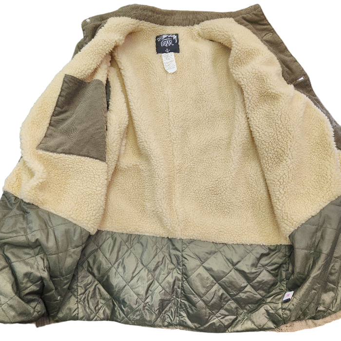 Stussy ステューシー AUTHENTIC GEAR 裏ボア コーデュロイ ジャケット メンズ L カーキ ブルゾン OLD ビンテージ 中古 1