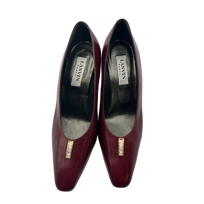 LANVIN PARIS ランバン パンプス ワインレッド 5 ヒール レディース ビジュー 靴 シューズ 中古 W４