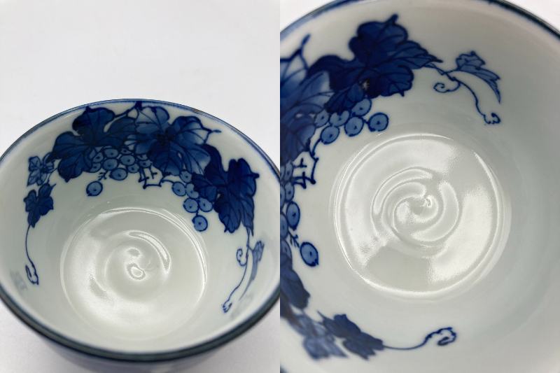 洛東窯 平安賀善 (北村 賀善) 染付葡萄文 茶器 中古 4