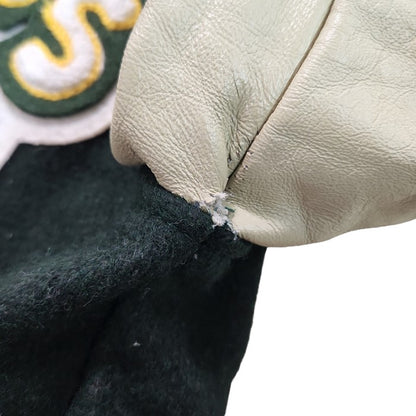 DeLONG デロング MLB アスレチックス 袖レザーウールスタジャン メンズ グリーン アイボリー 44 U.S.A.製 ヴィンテージ 90年代 中古 3