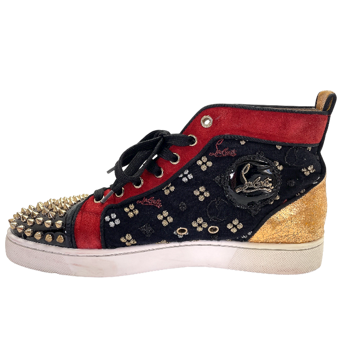 Christian Louboutin クリスチャンルブタン スタッズ ハイカットスニーカー 約25cm 中古  スパイク レッド ブラック 40 メンズ ブランド 靴 おしゃれ