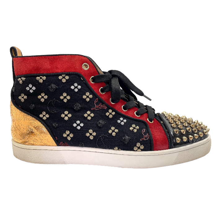 Christian Louboutin クリスチャンルブタン スタッズ ハイカットスニーカー 約25cm 中古  スパイク レッド ブラック 40 メンズ ブランド 靴 おしゃれ