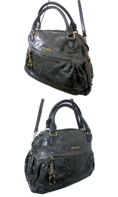 miu miu ミュウミュウ ラムスキン 2way ハンドバッグ 中古 1