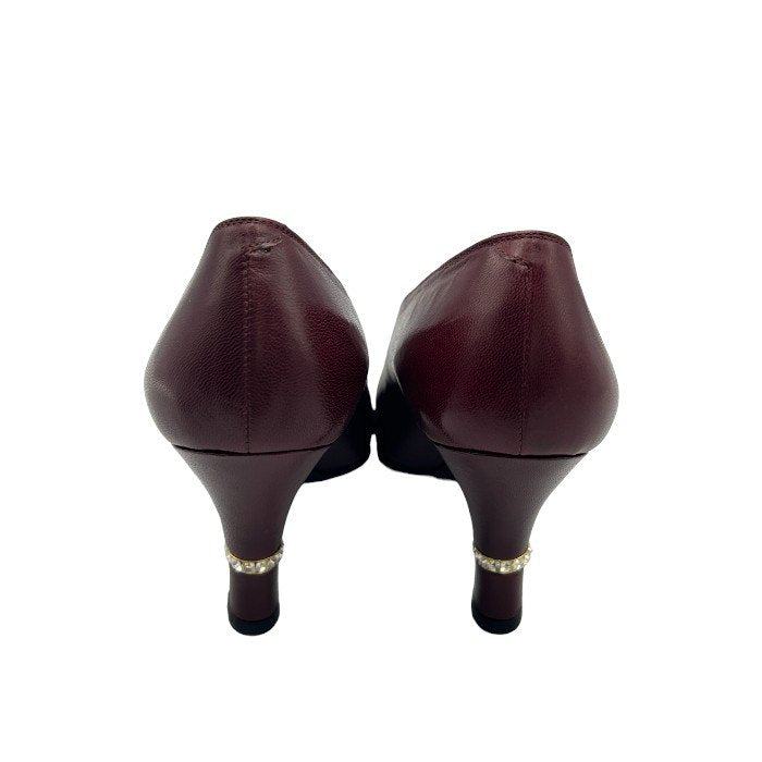 LANVIN PARIS ランバン パンプス ワインレッド 5 ヒール レディース ビジュー 靴 シューズ 中古 W４