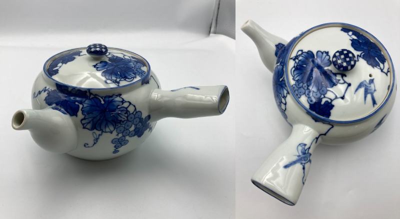 洛東窯 平安賀善 (北村 賀善) 染付葡萄文 茶器 中古 4