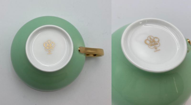 大倉陶園 色蒔き（ライトグリーン）カップ＆ソーサー 6客セット 中古 4