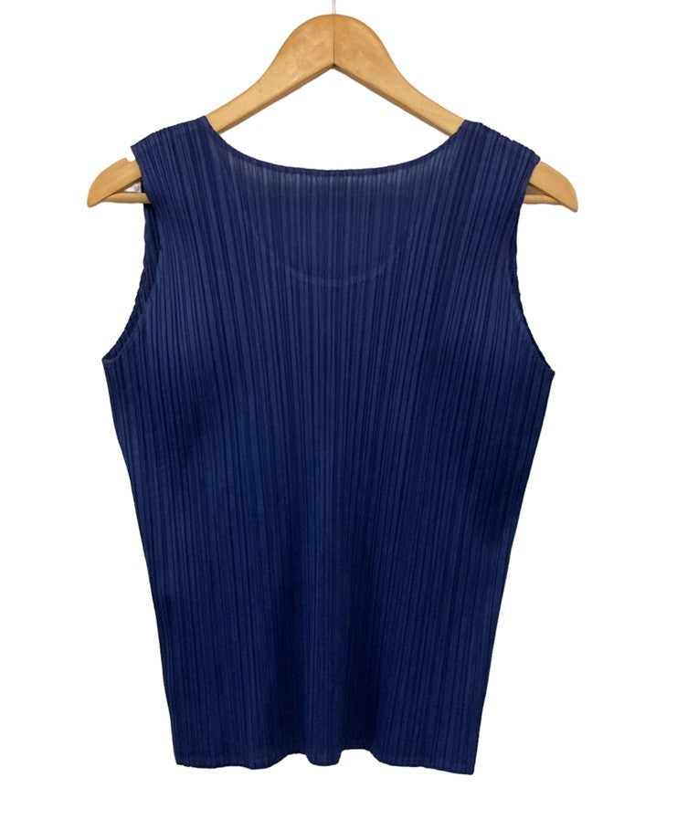 ISSEY MIYAKE イッセイミヤケ プリーツ カットソー ノースリーブ サイズM ネイビー 中古 D4