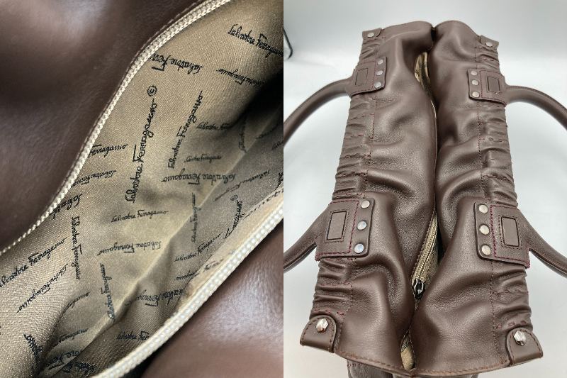 Salvatore Ferragamo サルヴァトーレ・フェラガモ ステッチ レザーハンドバッグ AQ-21 4844 中古 4