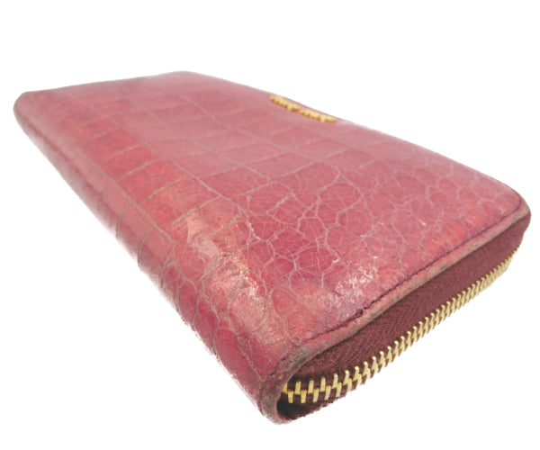 miu miu/ミュウミュウ クロコ調 エナメル ラウンドファスナー 長財布 中古 1